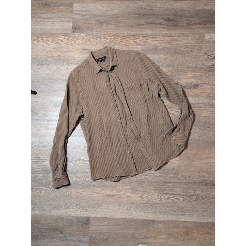 Cotton on Garments Men's Button Down Shirt Waffle Brown Small
